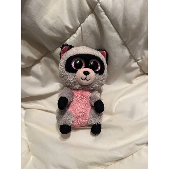ty beanie babie Other - Ty Raccoon Plush – Pink Belly & Glitter Eyes, Striped Tail, Small Stuffed Anima